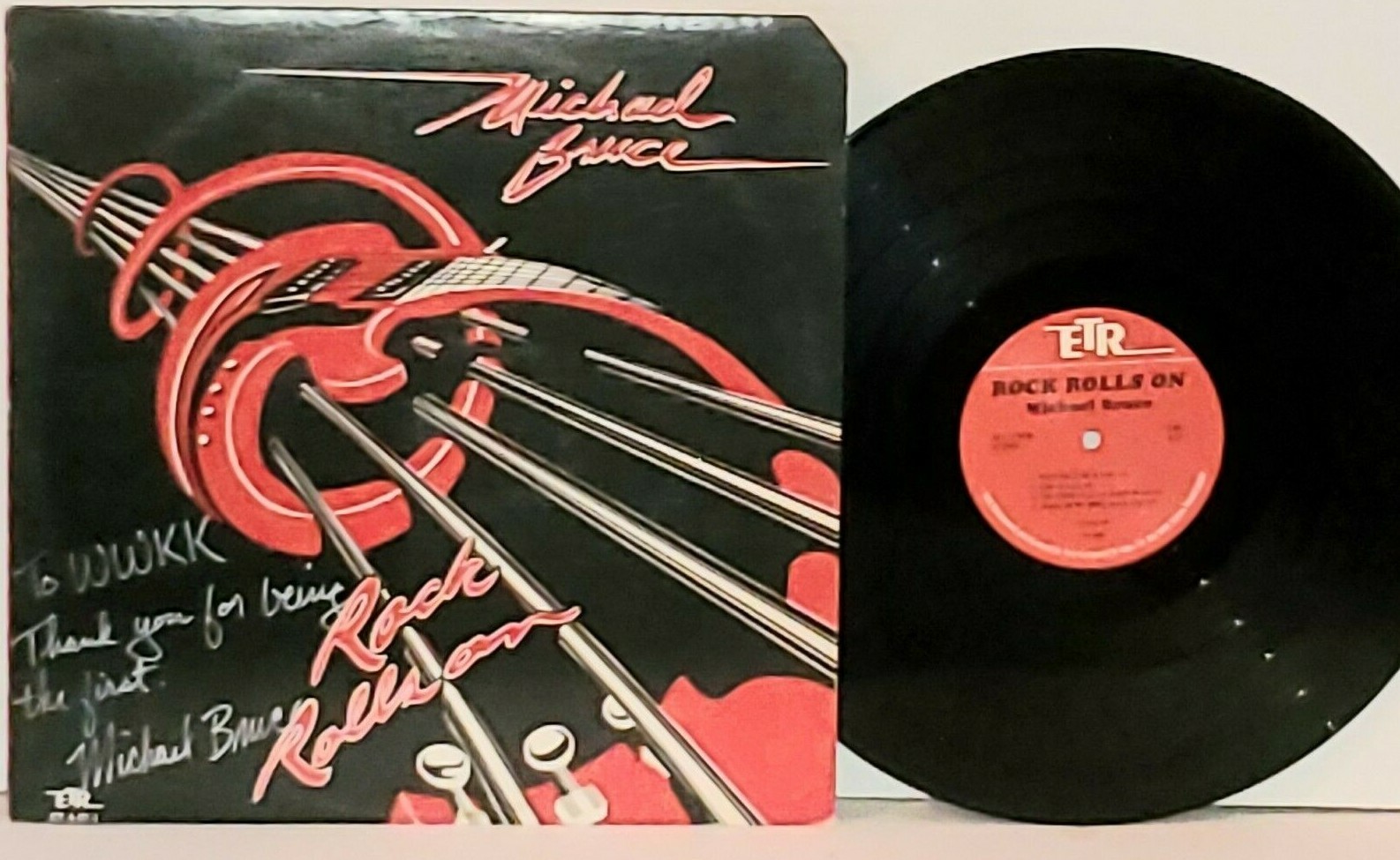 MICHAEL BRUCE Rock Rolls On Signed LP VG+ 1983 ETR Vinyl Alice Cooper 4-27-1
