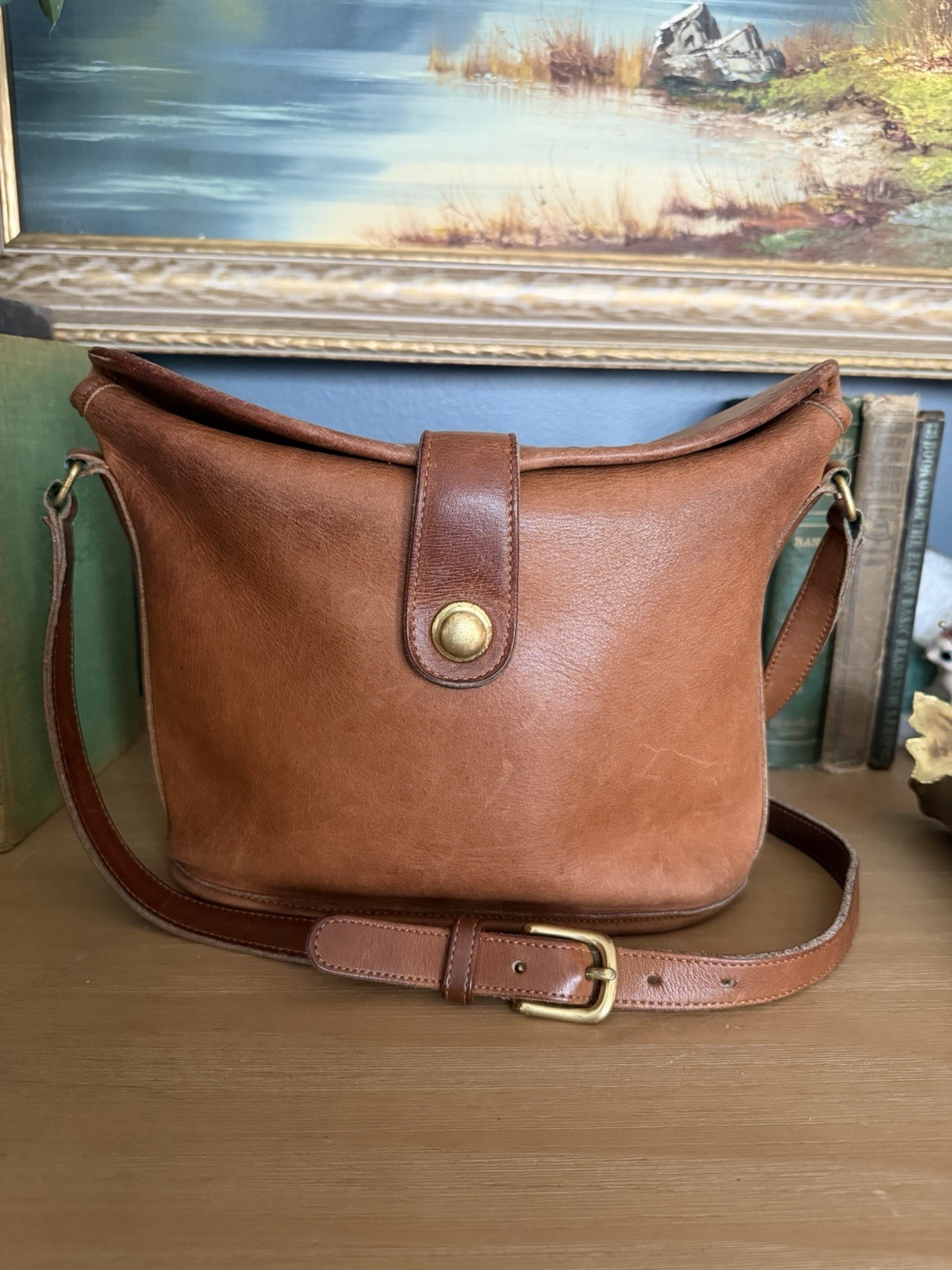 Vintage Coach Binocular Bag 9853 British Tan Leather USA Crossbody Shoulder Bag