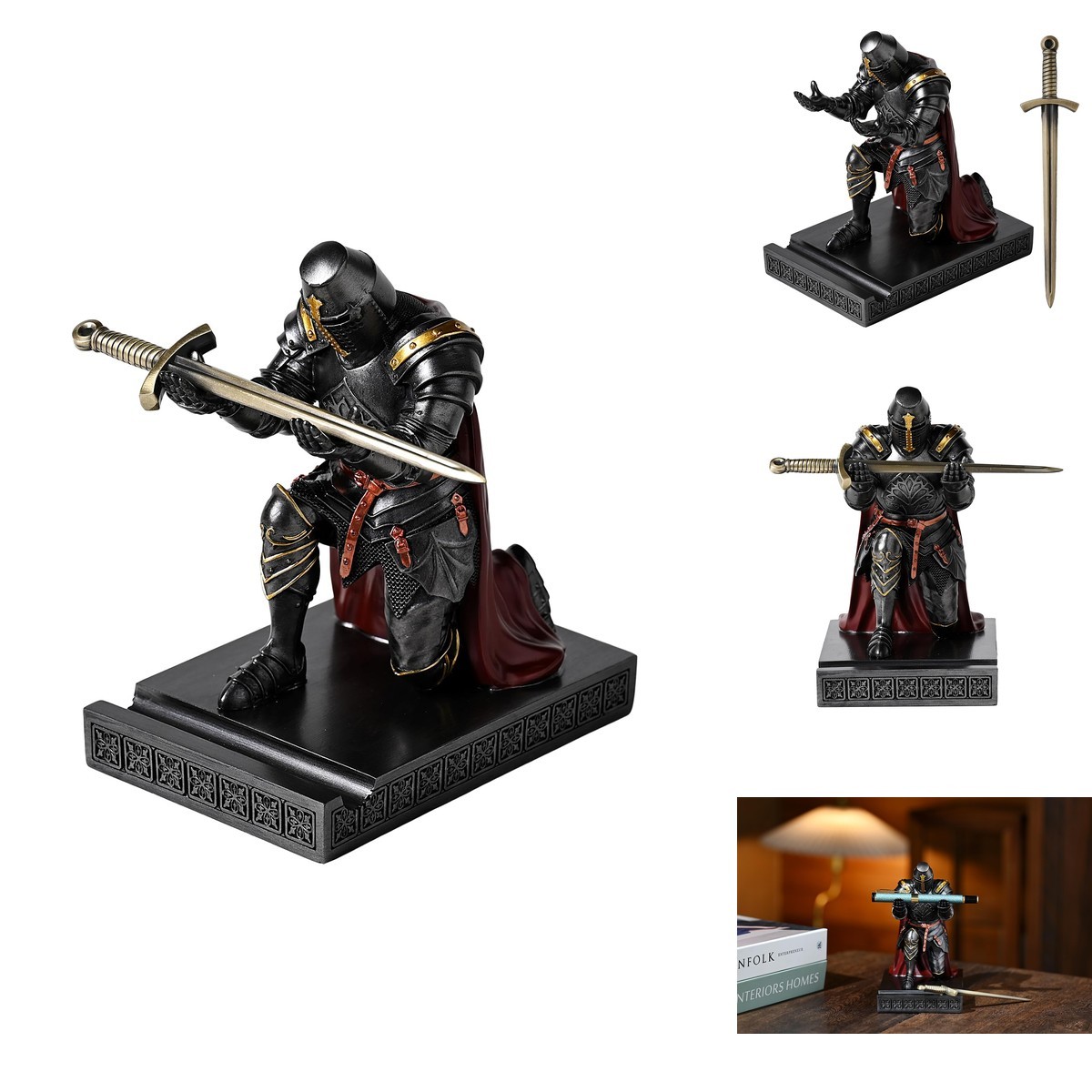 NCQIXIAO QX1CUSD Medieval Templar Vanguard Officer Knight Iron Pen Holder Desk