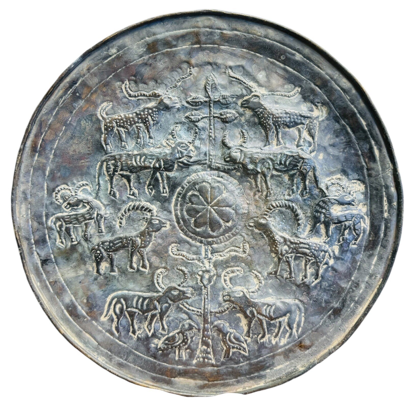 Antique Near Eastern Sassanian Decorative Animals Unique Plate