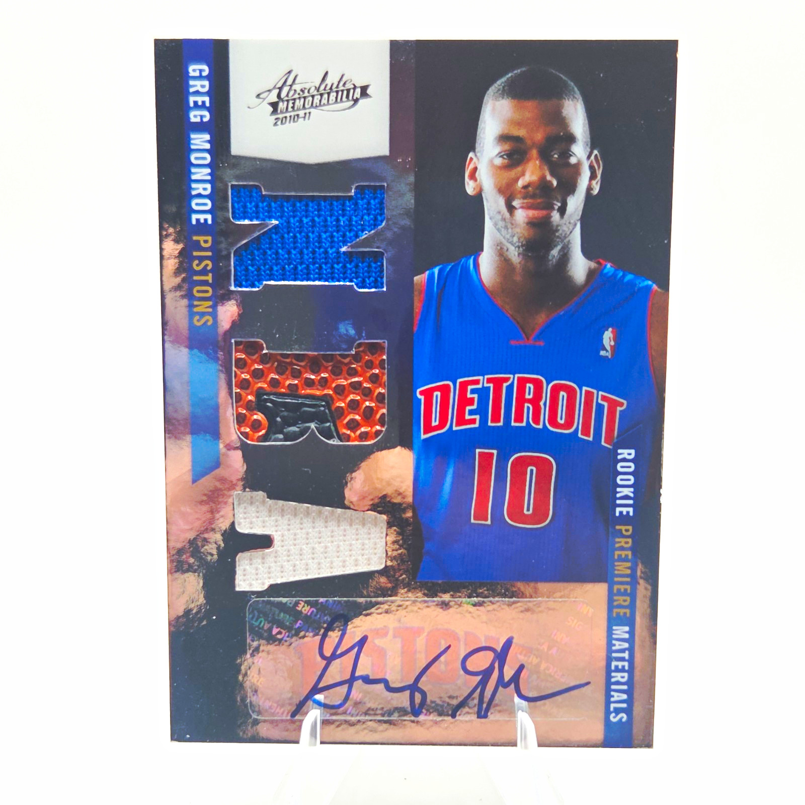 Panini 2010-11 Absolute Memorabilia Greg Monroe Pistons RC Auto MEM /499 #157