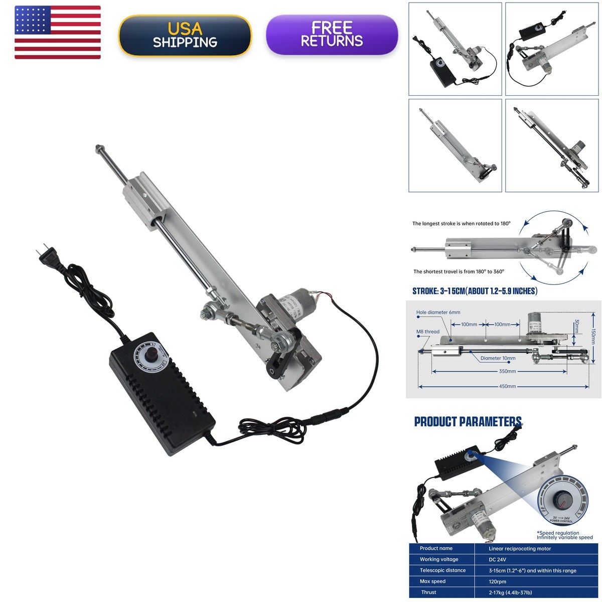 CNCTOPBAOS Reciprocating Linear Actuator DC24V Adjustable 1.18\