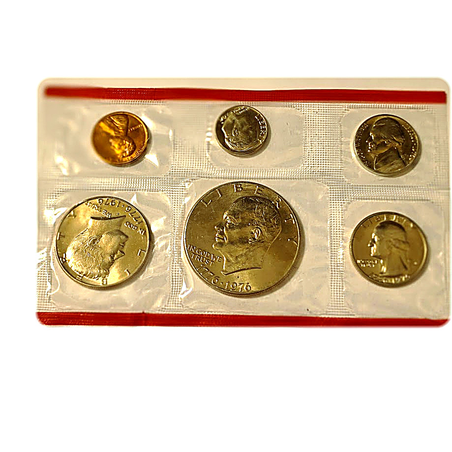 1976 P&D Mint Uncirculated Coin Set in Original Envelope —12 Coins-2 Ike Dollars