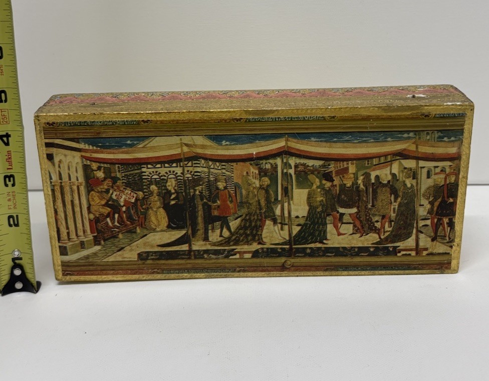 Vintage Italian Florentine Gold Gilt Wood Box 3 Compartment Renaissance Trinket