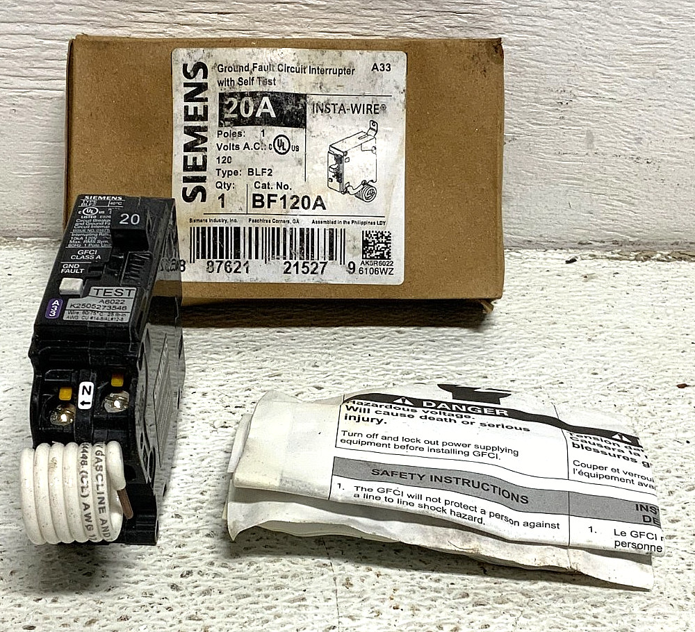 NEW Siemens BF120A Type BLF2 Ground Fault Circuit Breaker 1-Pole 120V Bolt-On