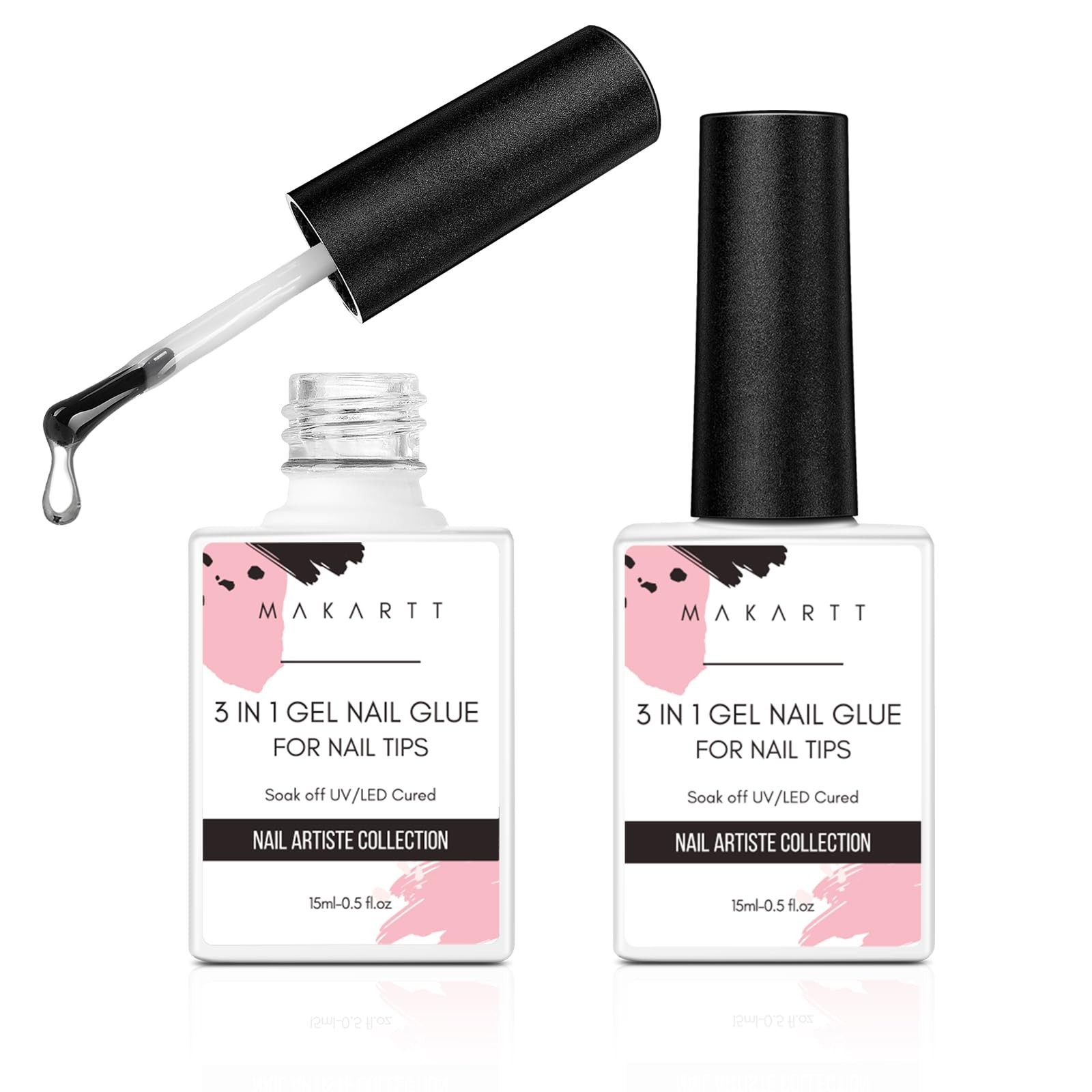 3 in 1 Gel Nail Glue for Acrylic Nails - Strong Adhesive, Long Lasting, 2x15ml
