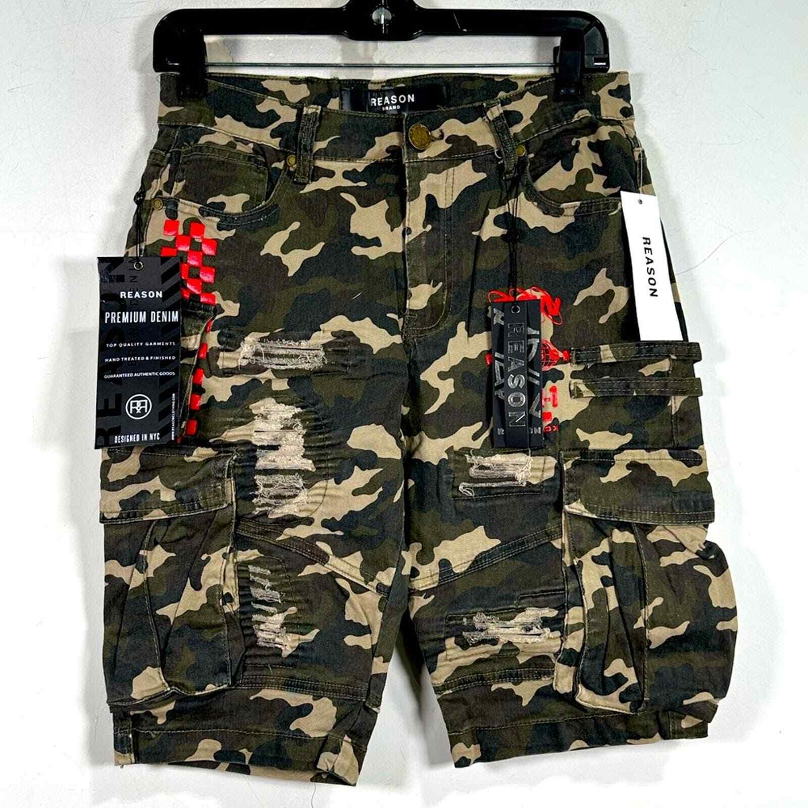 Reason Brand Denim Camo Cargo Short, Men\'s Size 34 - Green/Tan