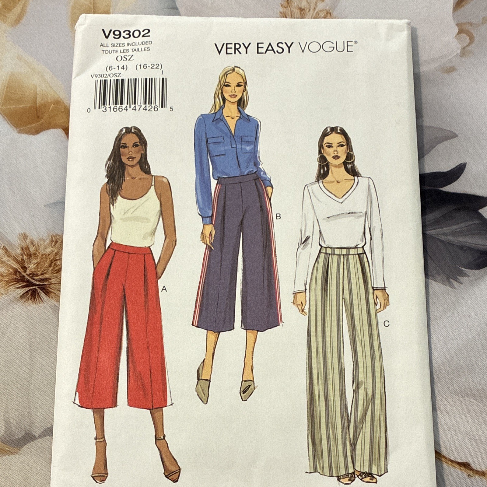Vogue Very Easy V9302 Women's Pants Sewing Pattern Sizes 6-14, 16-22 Vogue Very Easy V9302 Women's Pants Sewing Pattern Sizes 6-14, 16-22