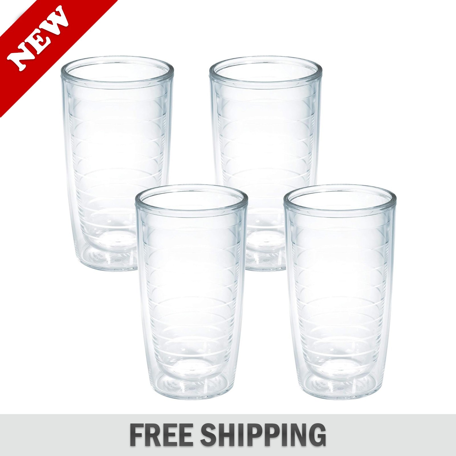 Tervis 16 oz Clear Tumbler Set of 4 Double Wall Insulated Plastic Cup / NEW