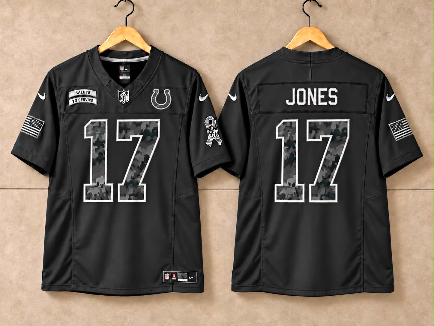 Nike Indianapolis Colts Daniel Jones #17 Black Football Jersey salute to service
