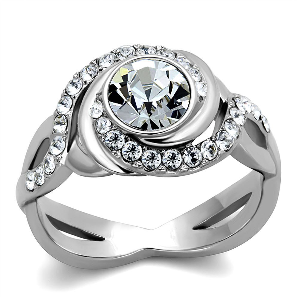 2.18 Ct Round Cut Crystal Stainless Steel Engagement Ring Women\'s Size 5-10