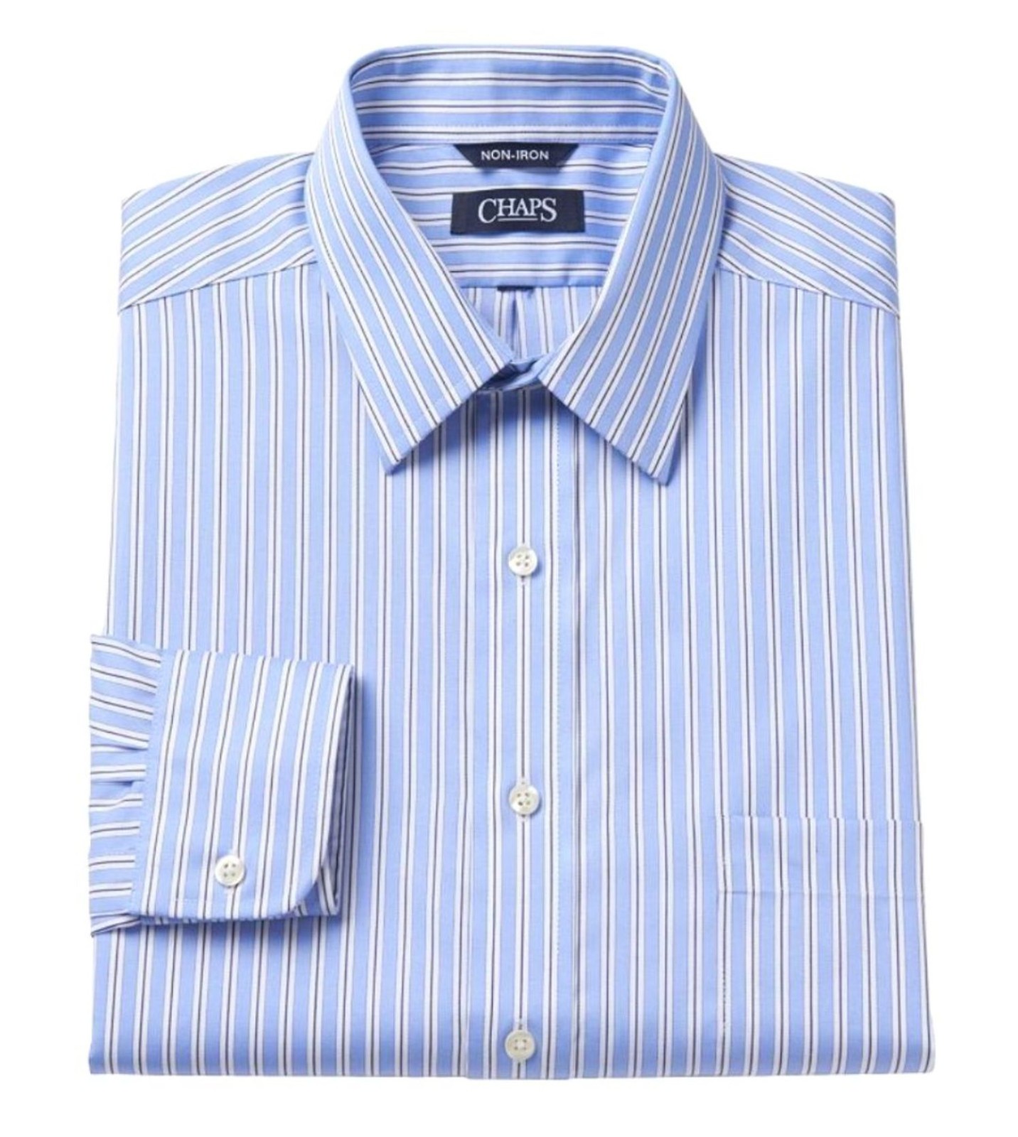 Chaps Men's Dress Shirt Classic-Fit 100% Cotton Blue Gray Stripe NWT