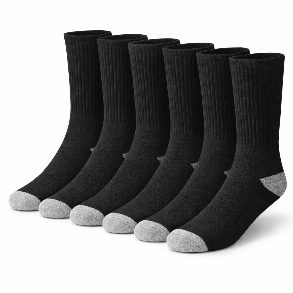 6 Pack Men\'s Cotton Crew Socks Cushioned Breathable Work & Athletic Socks