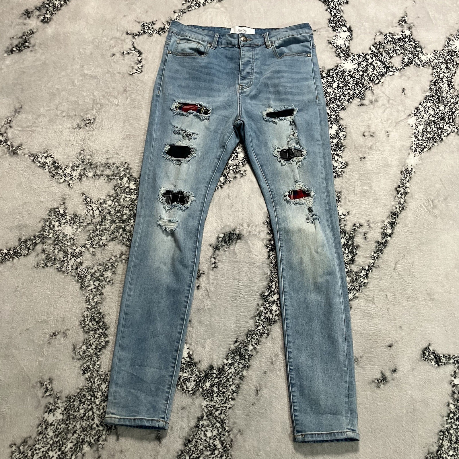 Sixth June Distressed Skinny Jeans Mens Size 32 Light Wash Ripped Denim Sixth June Distressed Skinny Jeans Mens Size 32 Light Wash Ripped Denim
