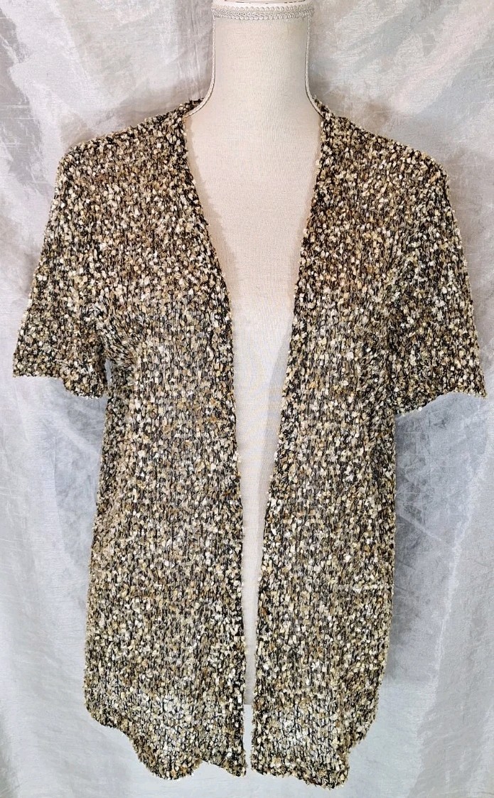 NWOT ALFRED DUNNER SzL Open Front Textured Marled Metallic Confetti Cardigan Top NWOT ALFRED DUNNER SzL Open Front Textured Marled Metallic Confetti Cardigan Top
