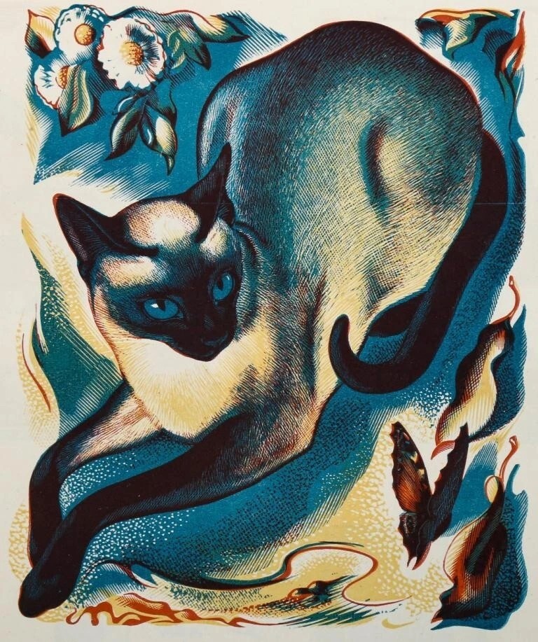 Siamese Cat Agnes Miller Parker 1939 VINTAGE art print antique painting