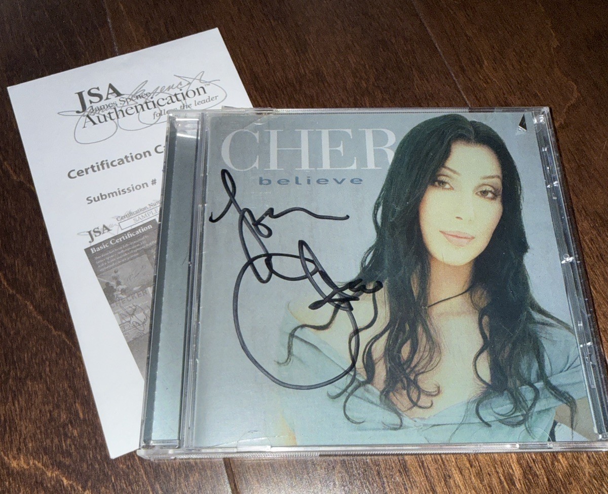 Cher Signed Believe CD. Large Autograph JSA Authenticated Music Memorabilia