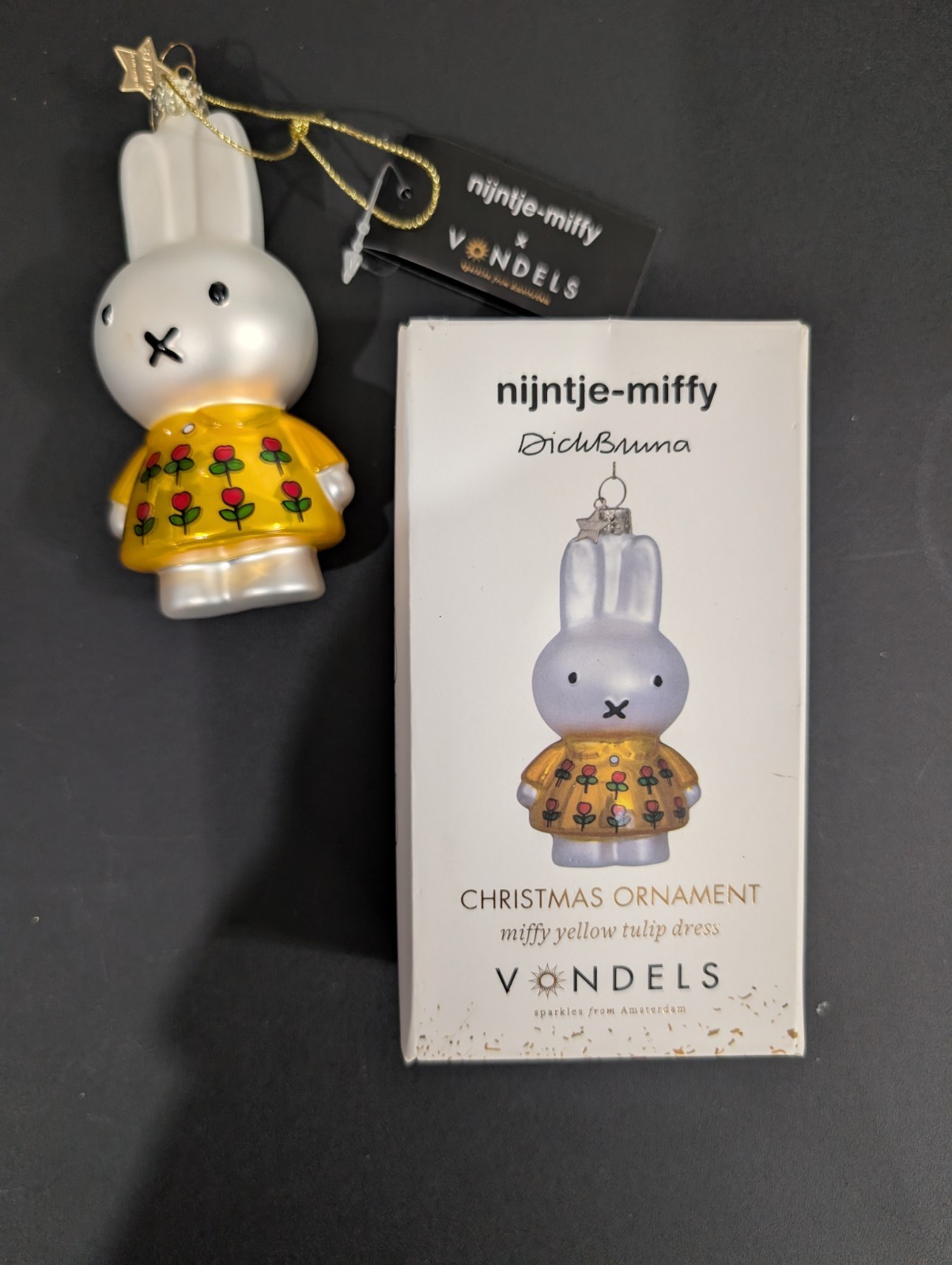 NEW VONDELS Amsterdam Glass Ornament Nijntje- Miffy  Yellow Tulip Dress BIN 3