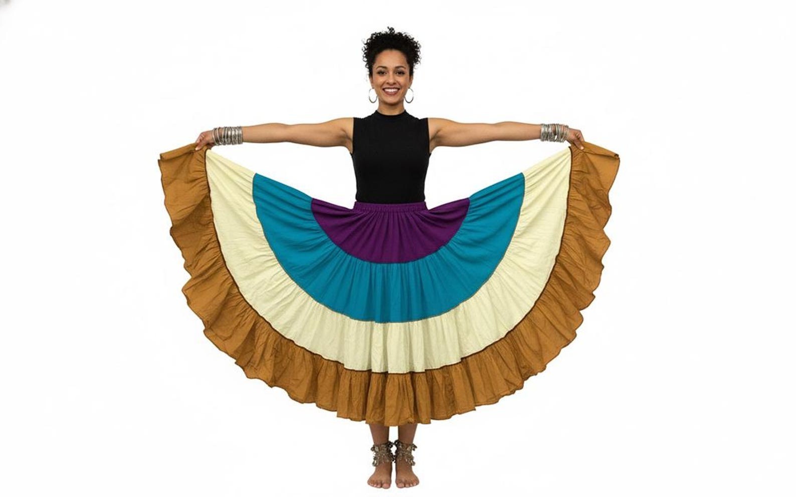 Cotton 25 Yard Belly Dance Skirt 4 Tier Multi Color Gypsy Flamenco Boho Cotton 25 Yard Belly Dance Skirt 4 Tier Multi Color Gypsy Flamenco Boho