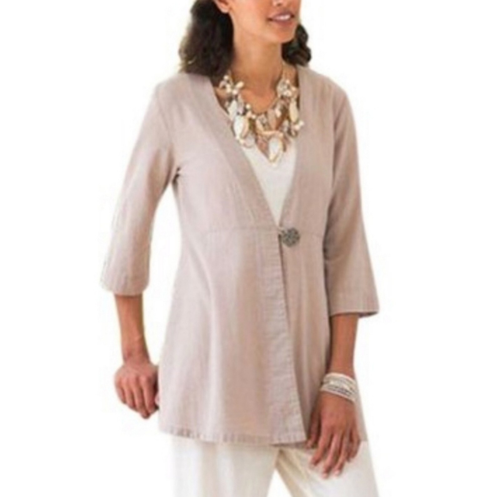 Soft Surroundings Cardigan Cover-up Tunic Top M Beige New