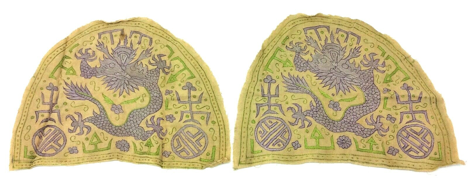 Two Antique Old Embroidered Chinese Dragons Hand Sewn Pouches Covers 