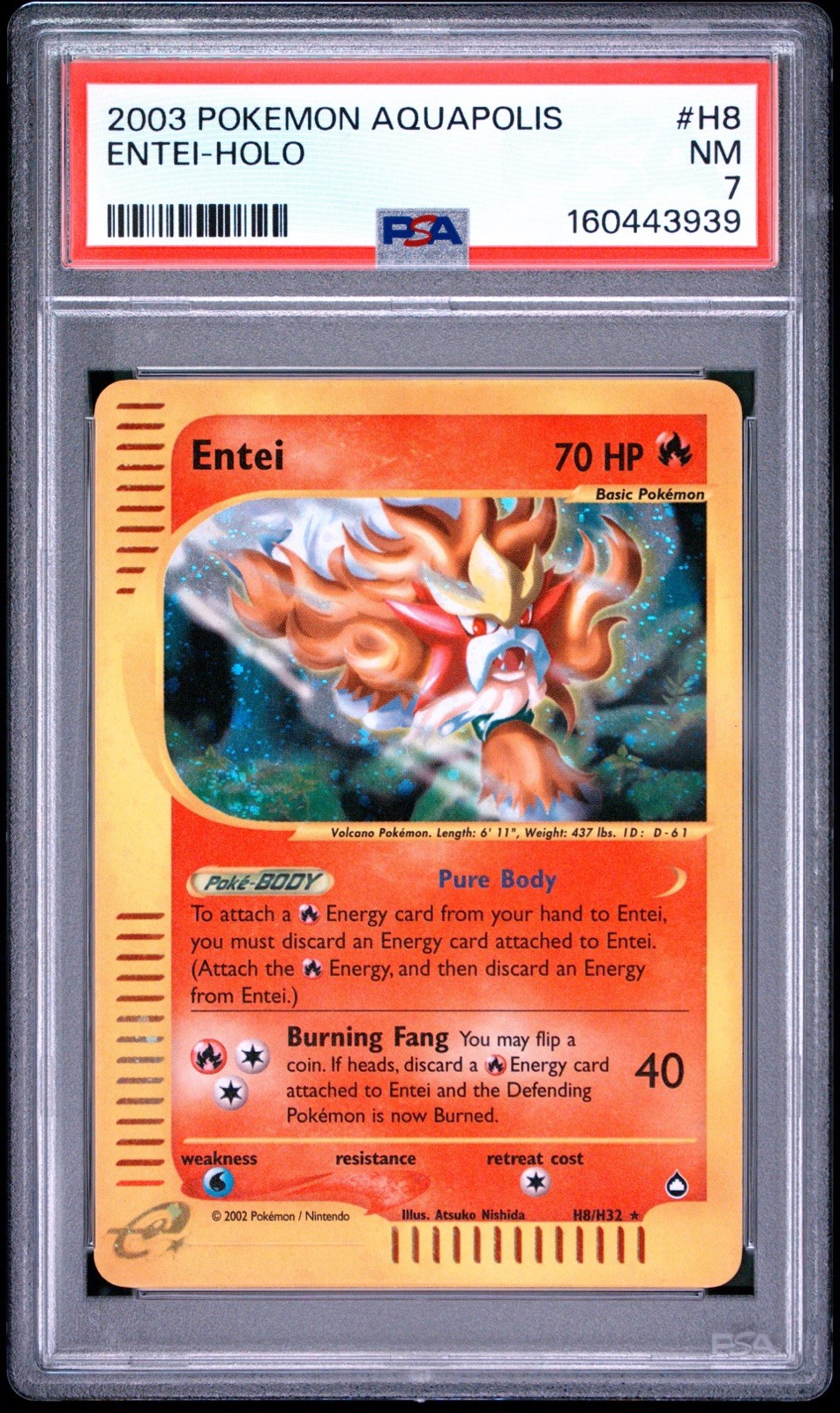 2003 POKEMON AQUAPOLIS H8 ENTEI-HOLO PSA 7 - POP 176 NEW CERT VERY MINT 2003 POKEMON AQUAPOLIS H8 ENTEI-HOLO PSA 7 - POP 176 NEW CERT VERY MINT