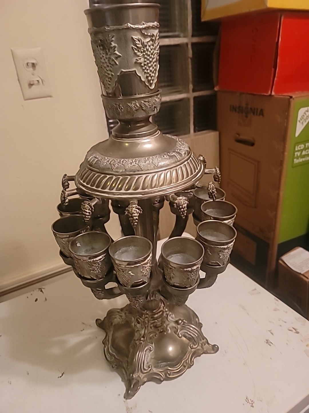 Original Vtg. Judaica Sabbath Kiddush 12 Cup Wine Fountain Judaism Silver Plated