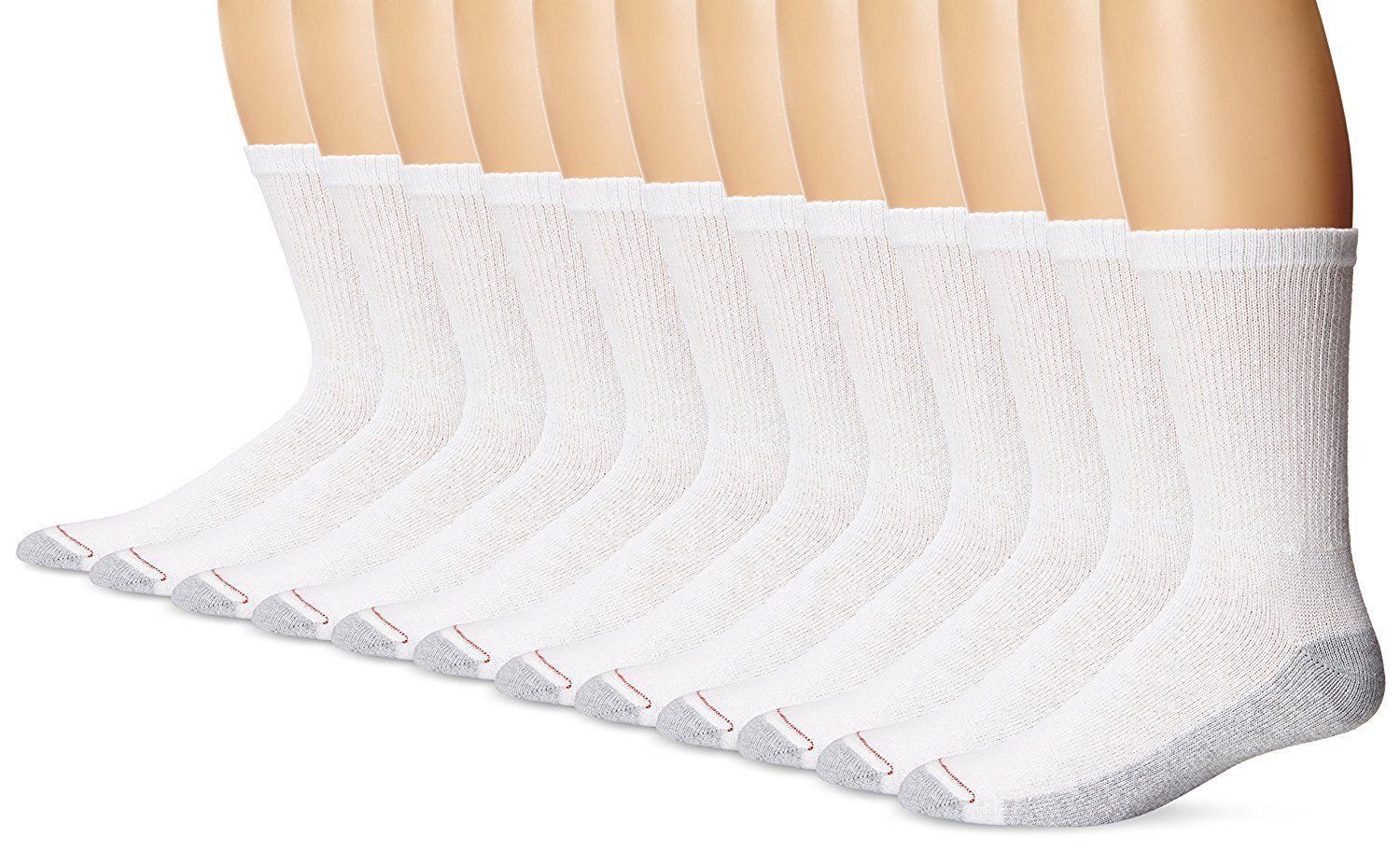 12 Pairs Hanes Premium Classics Men\'s Cotton Socks, Crew, White, size 6-12
