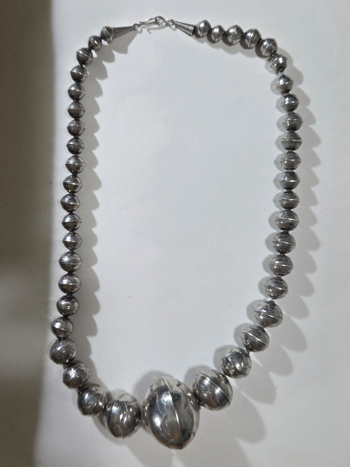 Vintage Native American Indian Sterling Silver Bead Necklace