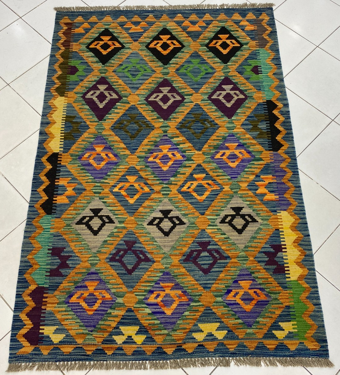 4x6 ft Handwoven Oriental Afghan Geometric Modern Turkish Traditional Wool Kilim
