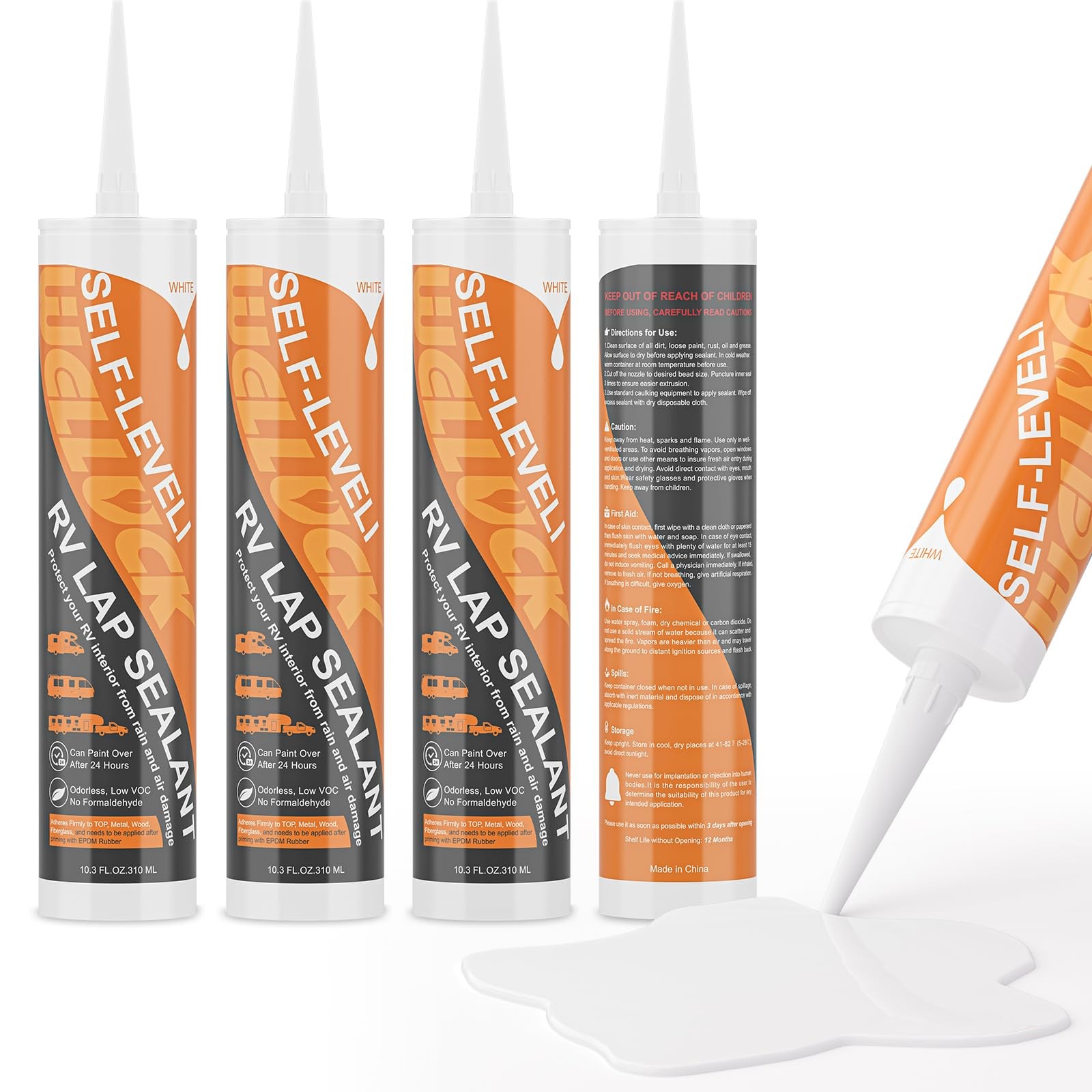 WELLUCK 4PC Self Leveling RV Roof Sealant Lap for RV Roofs, White Flexible Re...