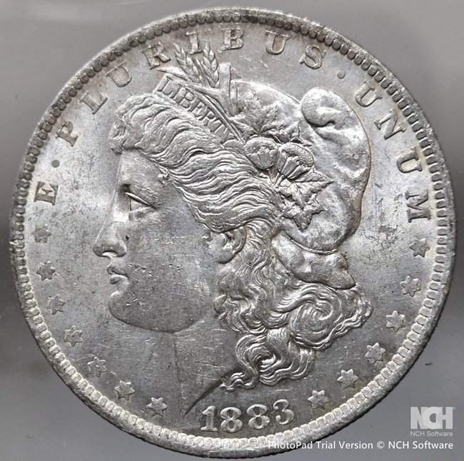 Rare 1883 O Morgan SILVER Dollar $1 - Abut BU, gold tone crescent on the reverse