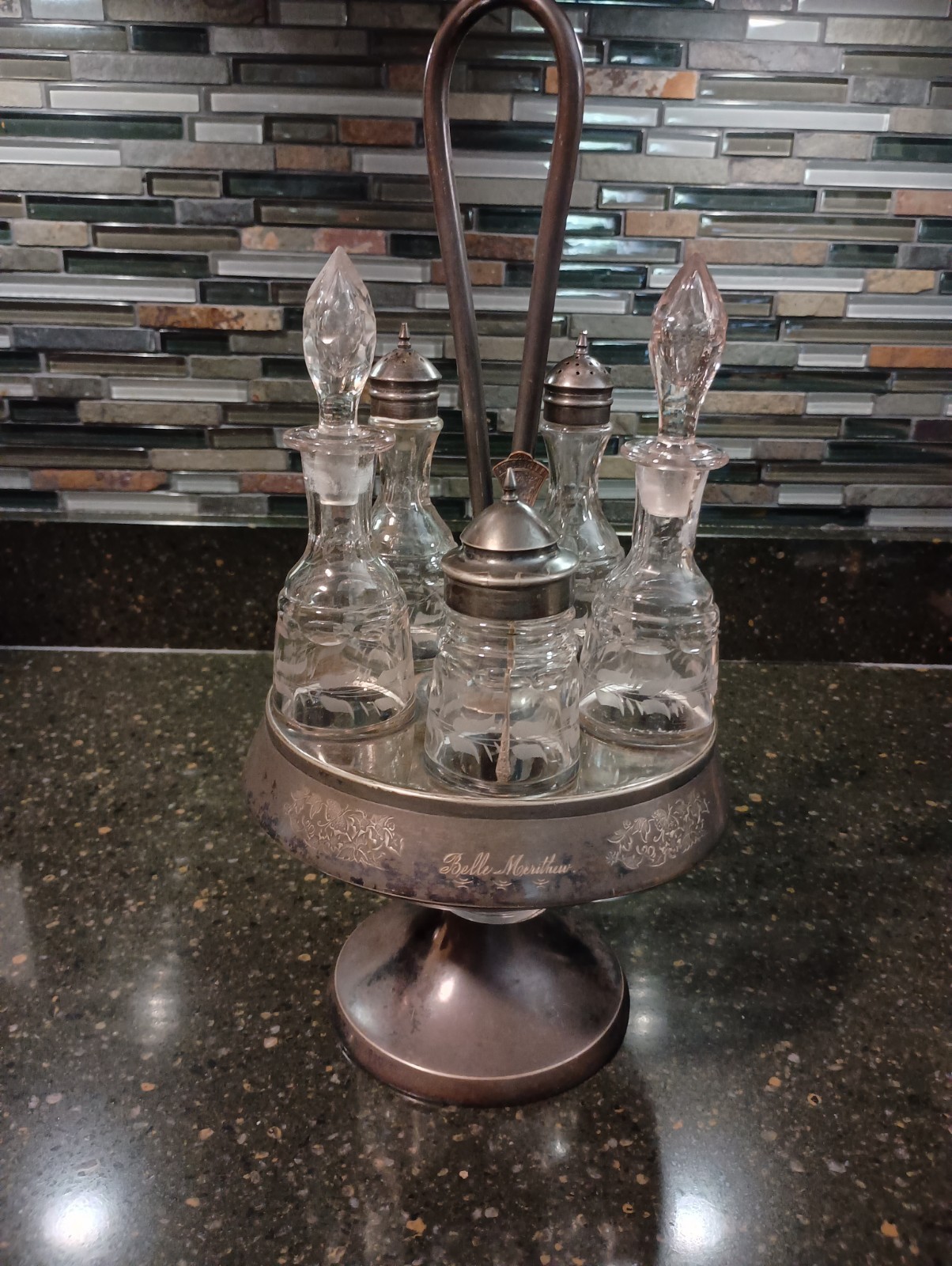 Victorian Antique 1800\'s Castor Silver Plated Pewter Gift From Cpt. Alex Gilmore