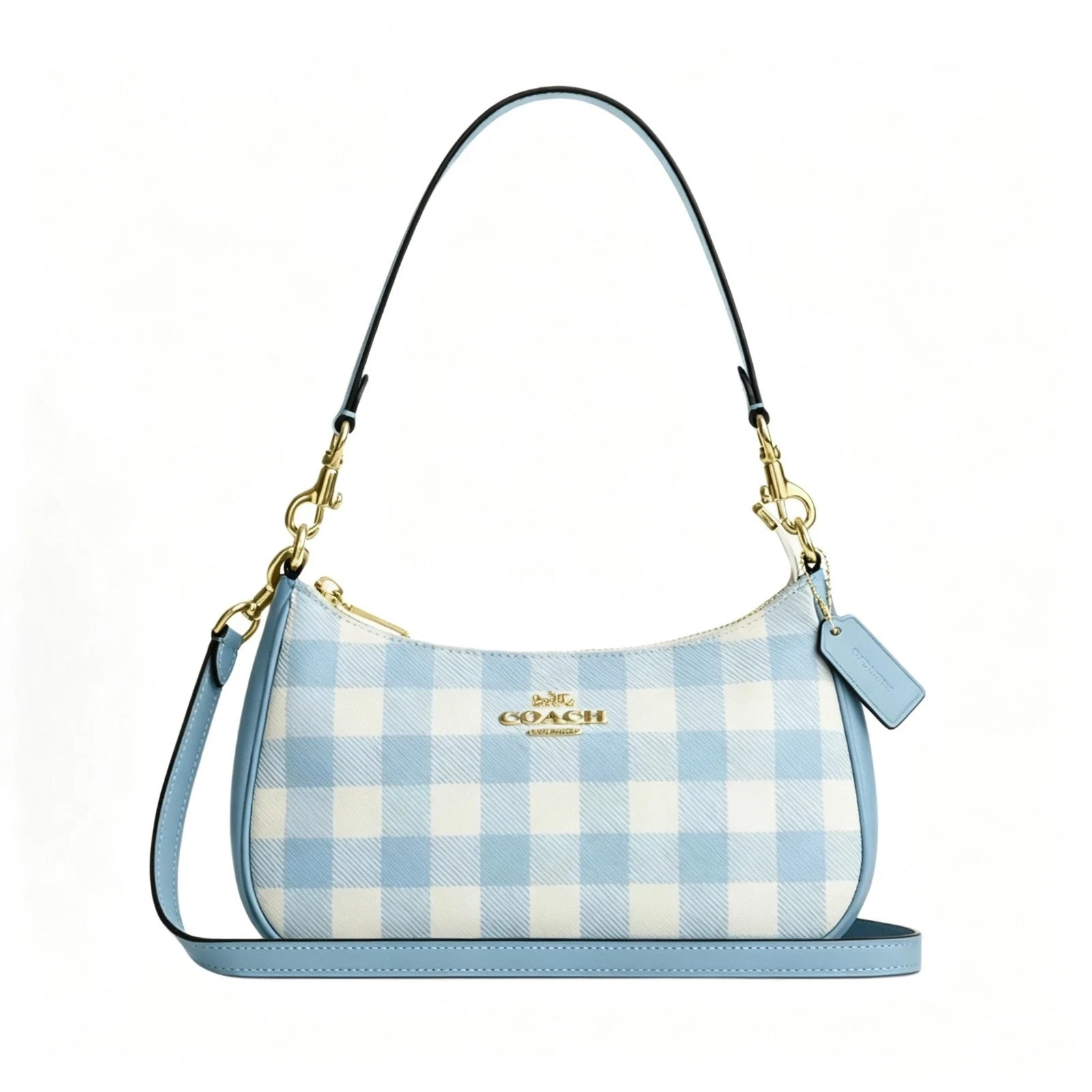 COACH Teri Shoulder Bag Gingham Print Jacquard Blue CES65 Ships From US COACH Teri Shoulder Bag Gingham Print Jacquard Blue CES65 Ships From US
