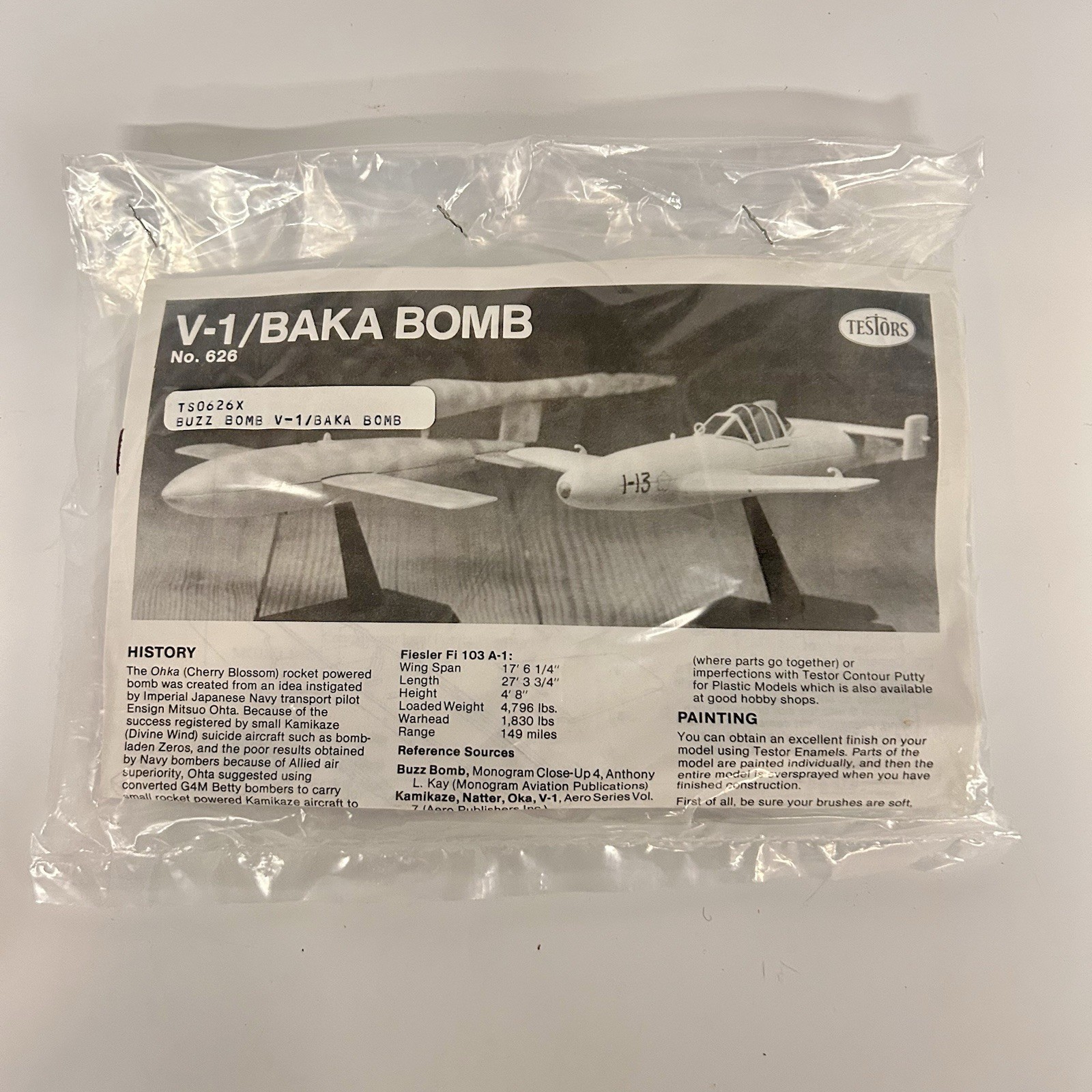 Vintage Testors Buzz Bomb V-1 / Baka Bomb 1:48 Model Kit 626 Sealed Bag ( NO BOX