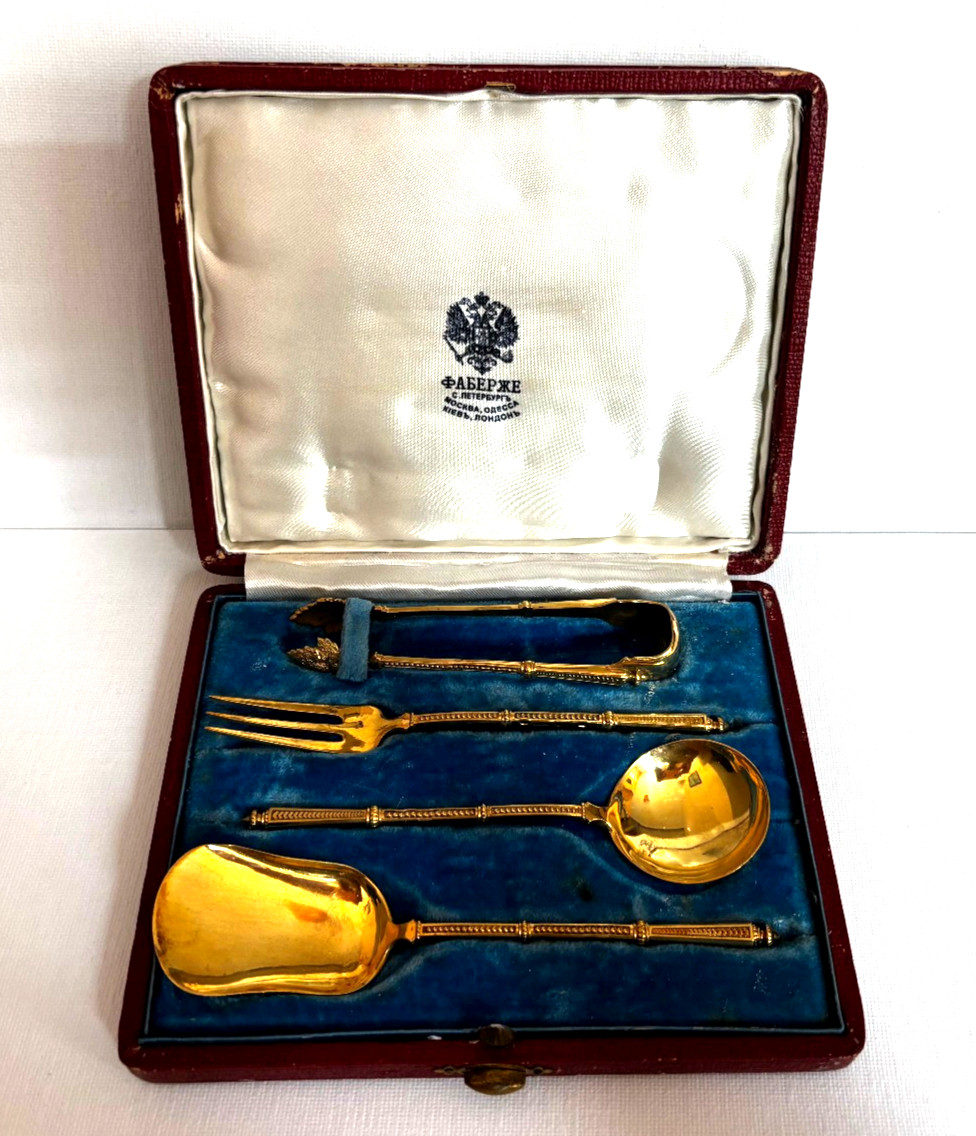 Antique Imperial R. era Faberge Solid Silver 88 Gild IP Author\'s Coctail Set