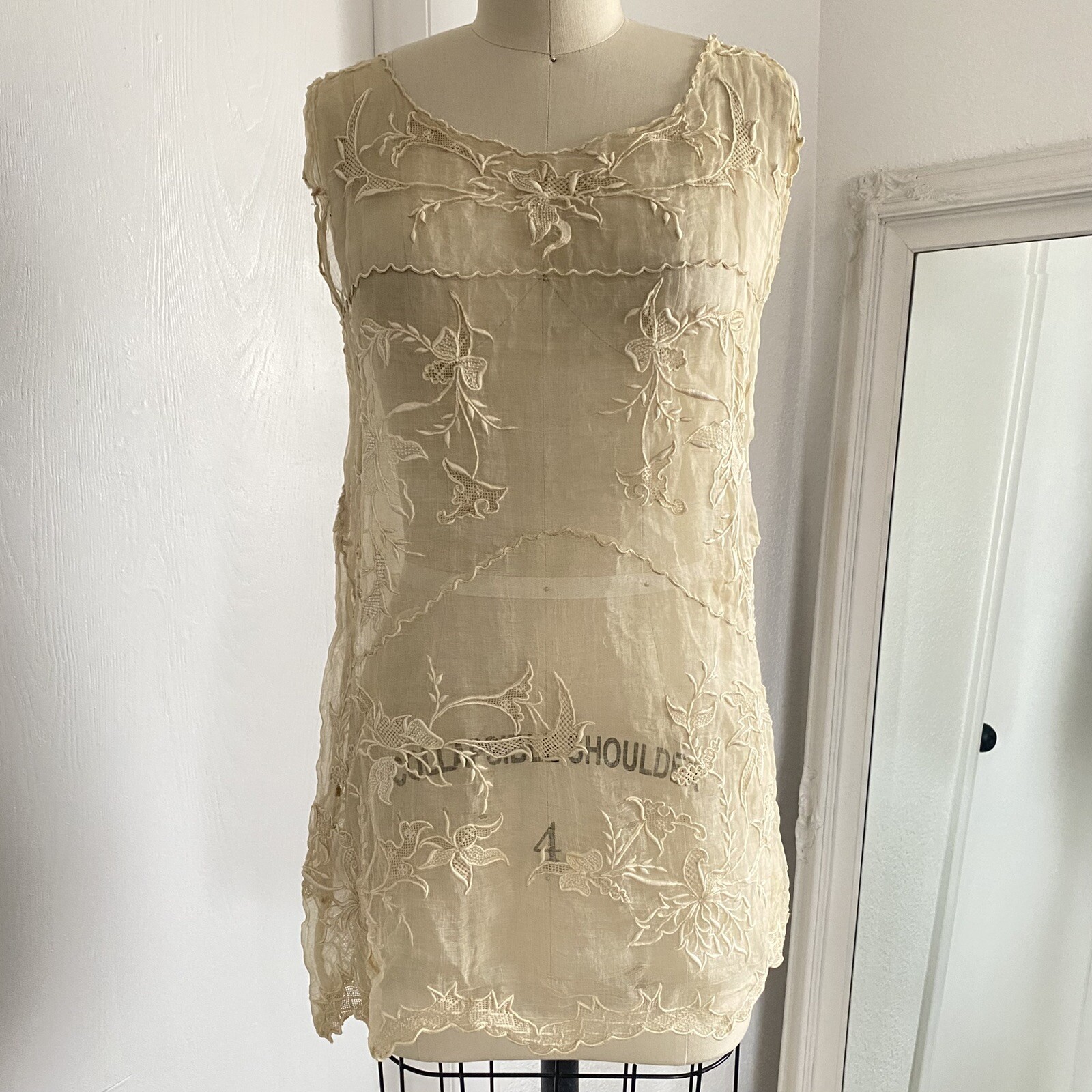 RARE Antique Edwardian 20s Display Inspo Piece Hand Embroidered Slip Tank READ RARE Antique Edwardian 20s Display Inspo Piece Hand Embroidered Slip Tank READ