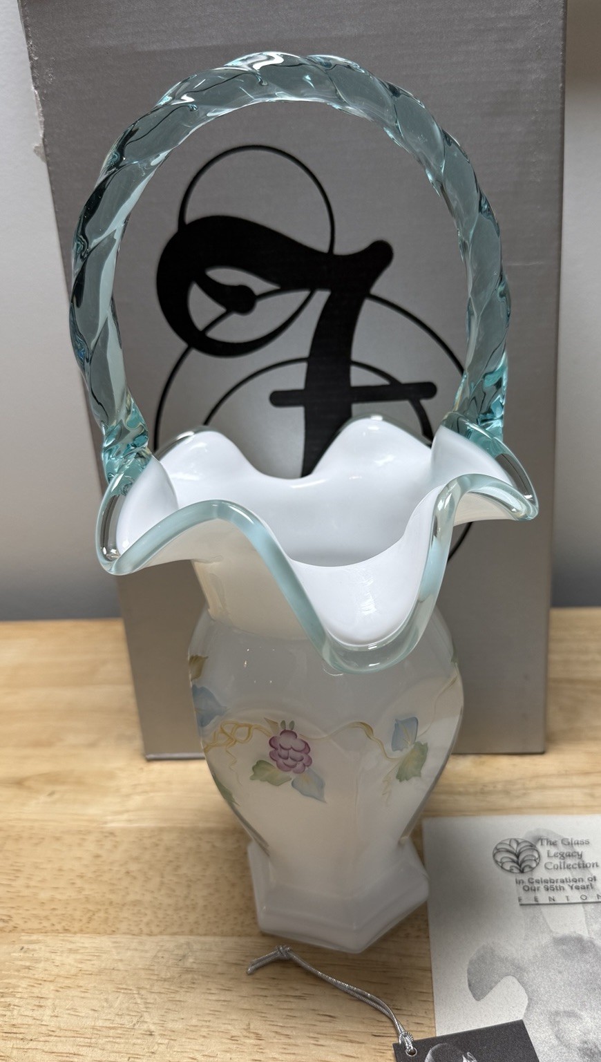 Vintage Fenton Legacy Collection Glass Basket~95th Year~Hand Painted & Signed 