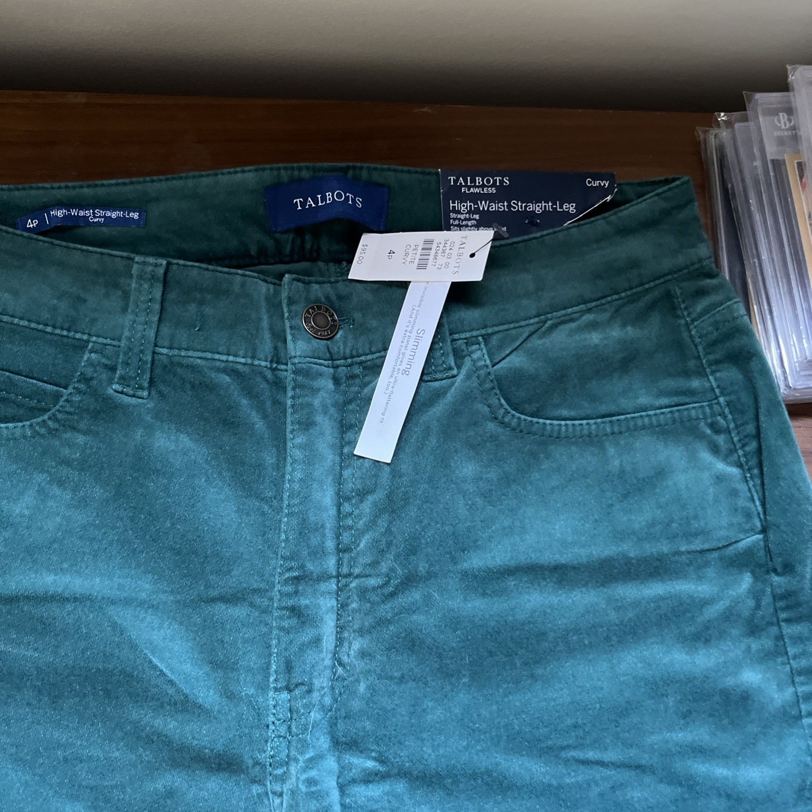 Talbots High Waist Straight 4p Curvy Emerald Green Pants Brand New Flawless 
