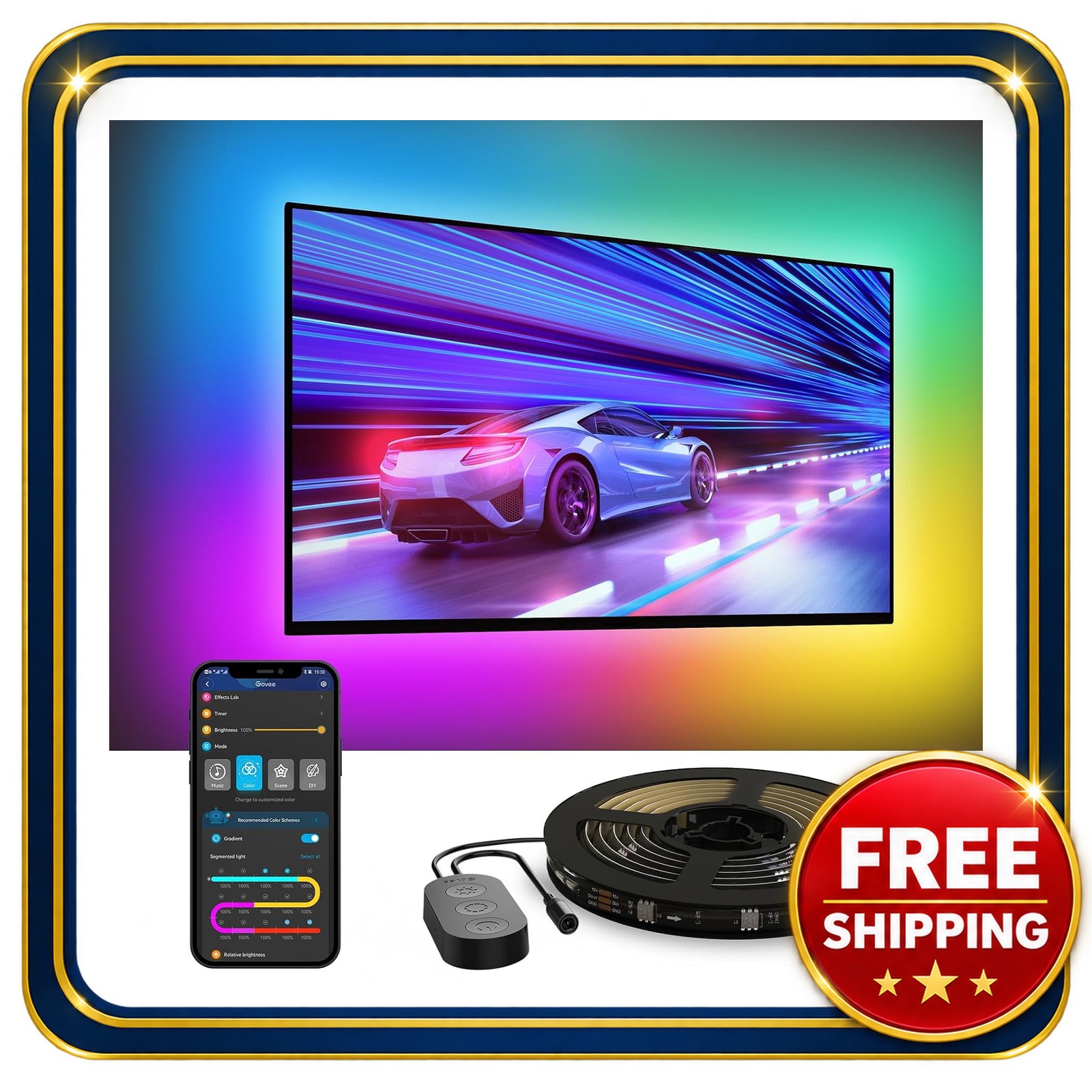 Govee RGBIC LED TV Backlight 15ft for 70-80 inch TVs with App and Voice Control Govee RGBIC LED TV Backlight 15ft for 70-80 inch TVs with App and Voice Control