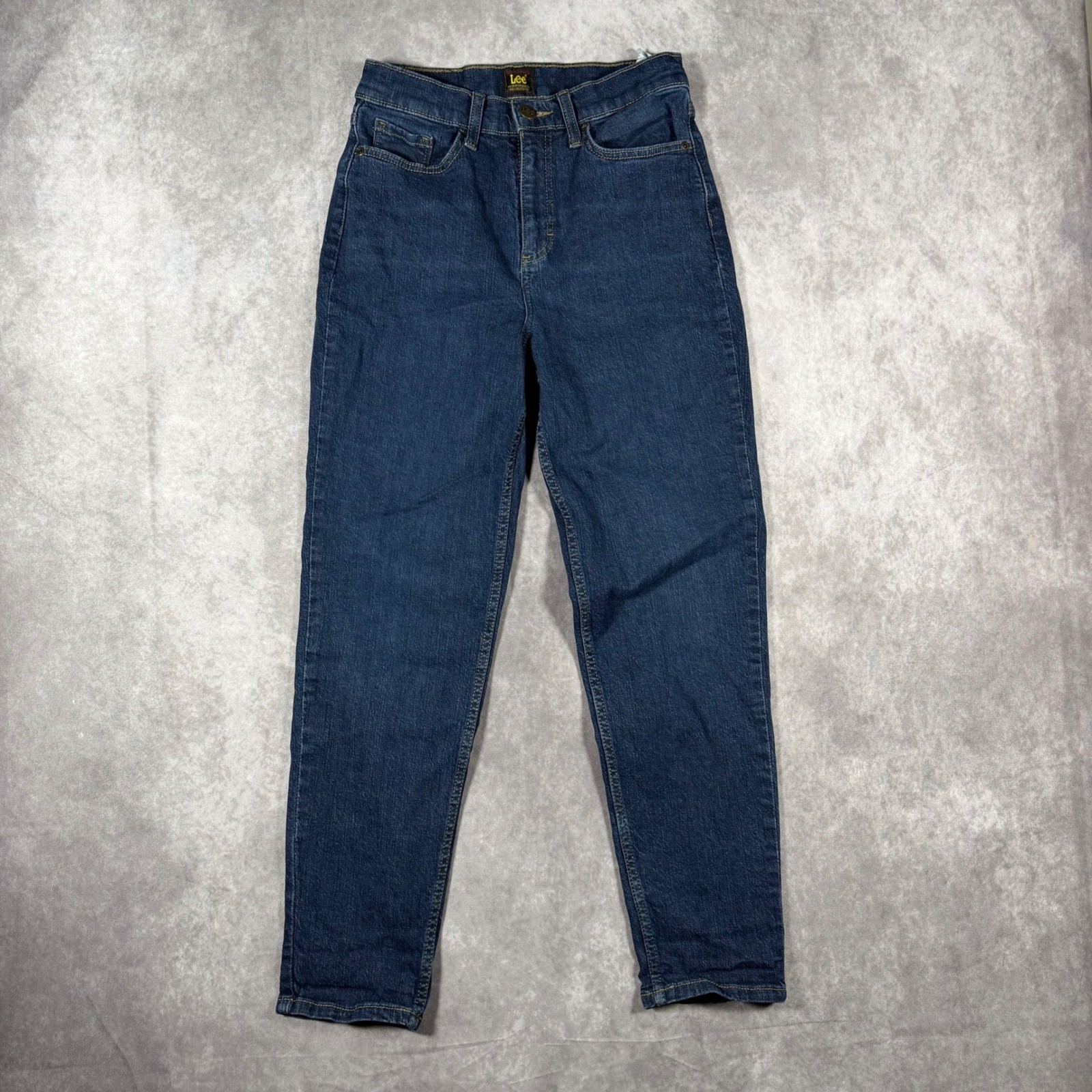 Lee Womens High Rise Tapered Leg Jeans Dark Wash Blue Denim 6M Minimalist Chic