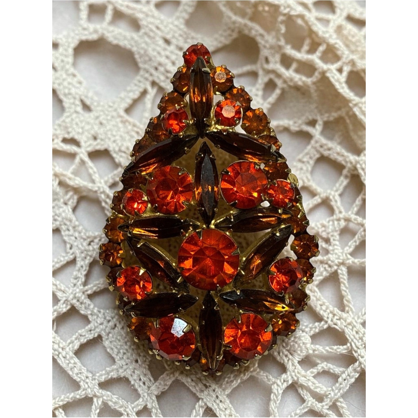 Juliana Verified Vintage Orange & Brown Teardrop Brooch/Necklace Pendant