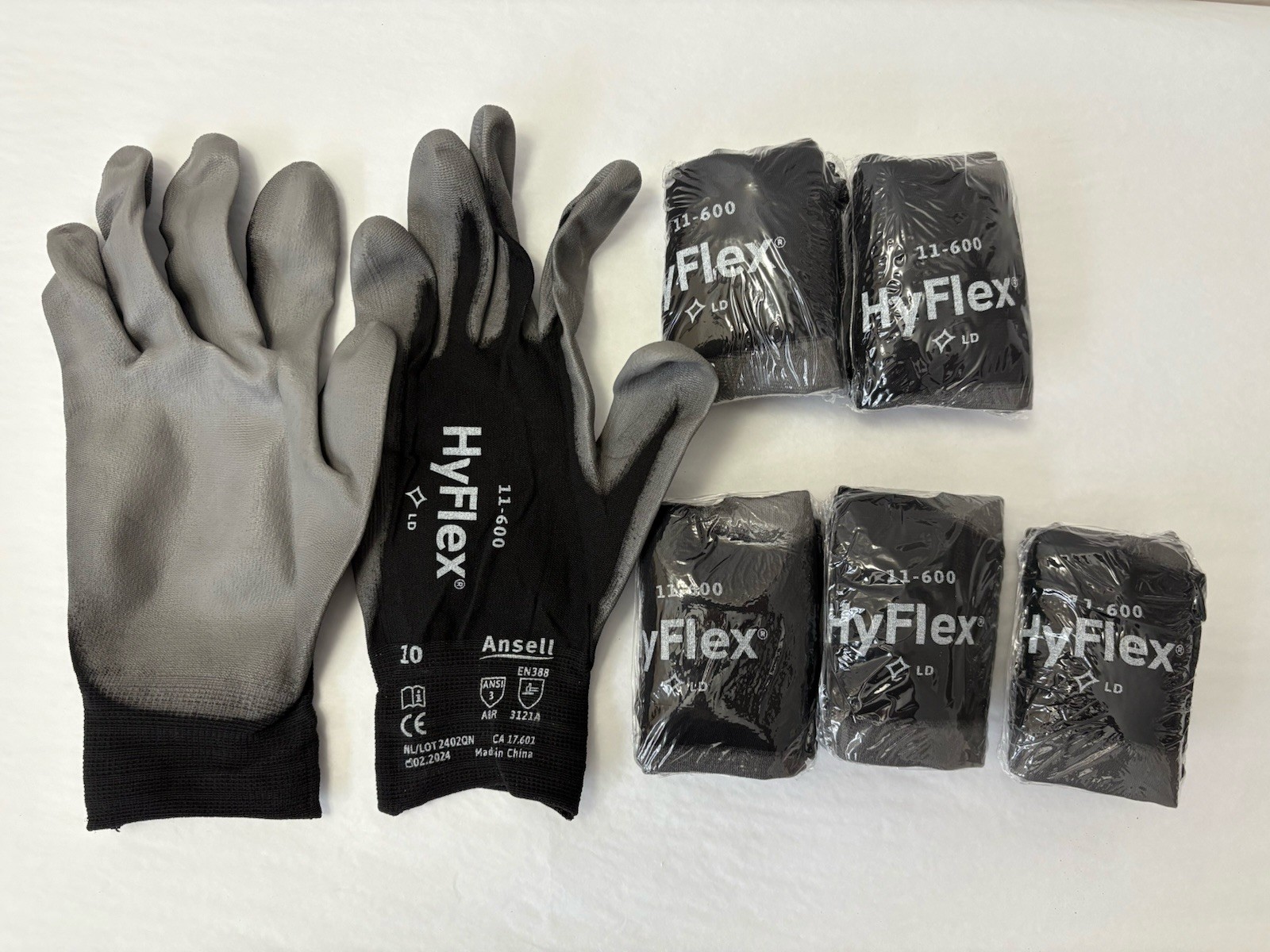 New Ansell HyFlex 11600 Light Duty Gloves 6-PACK Size 10  (GU-5)
