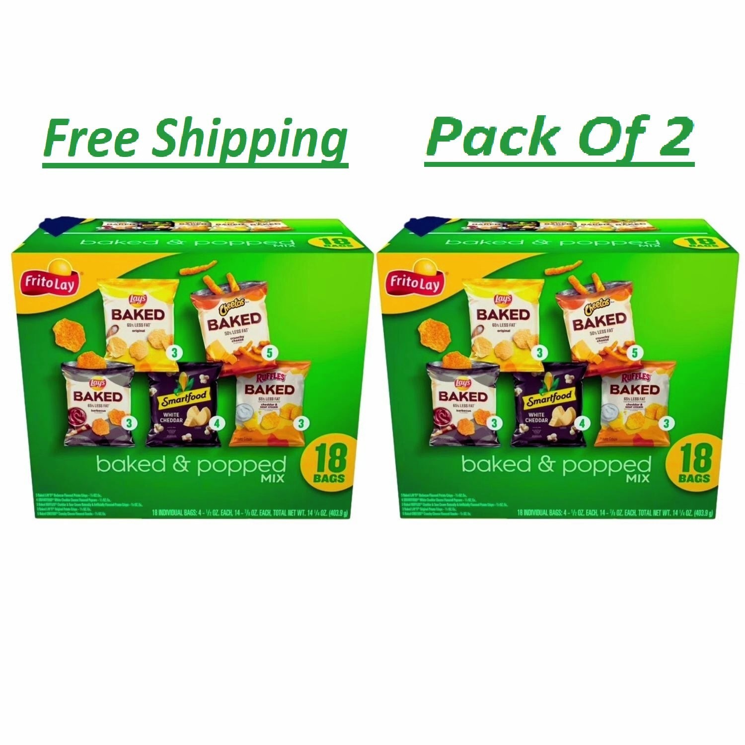 Frito-Lay Baked and Popped Mix Variety Pack Snack Chips, 36 Count Multipack