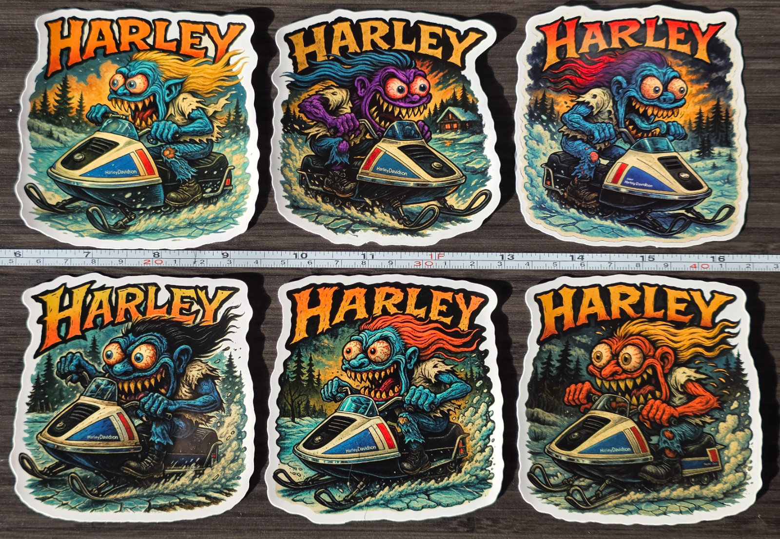 Harley-Davidson Snowmobile 6 Sticker Fun Pack Vintage Harley 9x9cm Monster Art