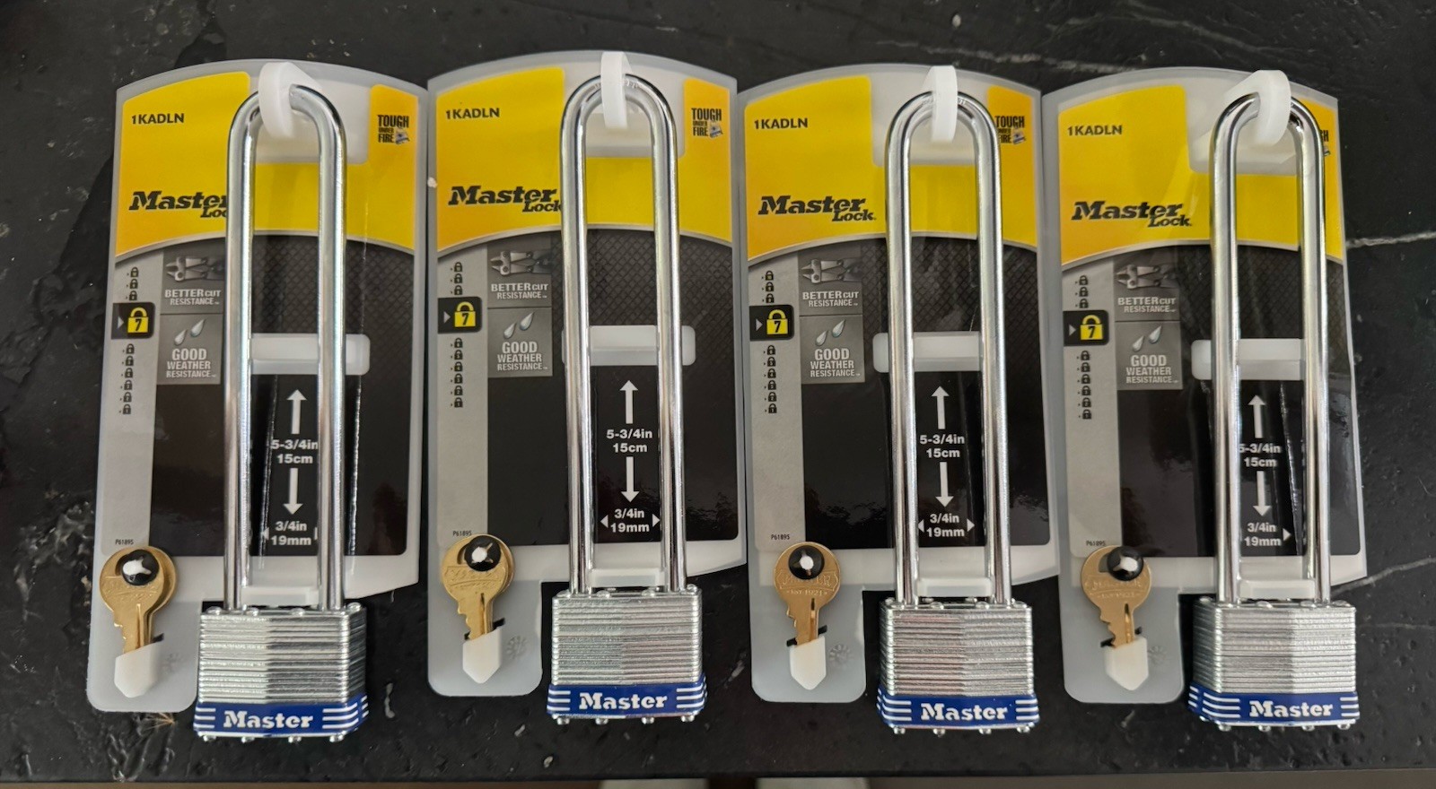 4 pc - 1-3/4in Wide Laminated Padlock with 5-3/4in Shackle, Keyed Alike 4 pc - 1-3/4in Wide Laminated Padlock with 5-3/4in Shackle, Keyed Alike
