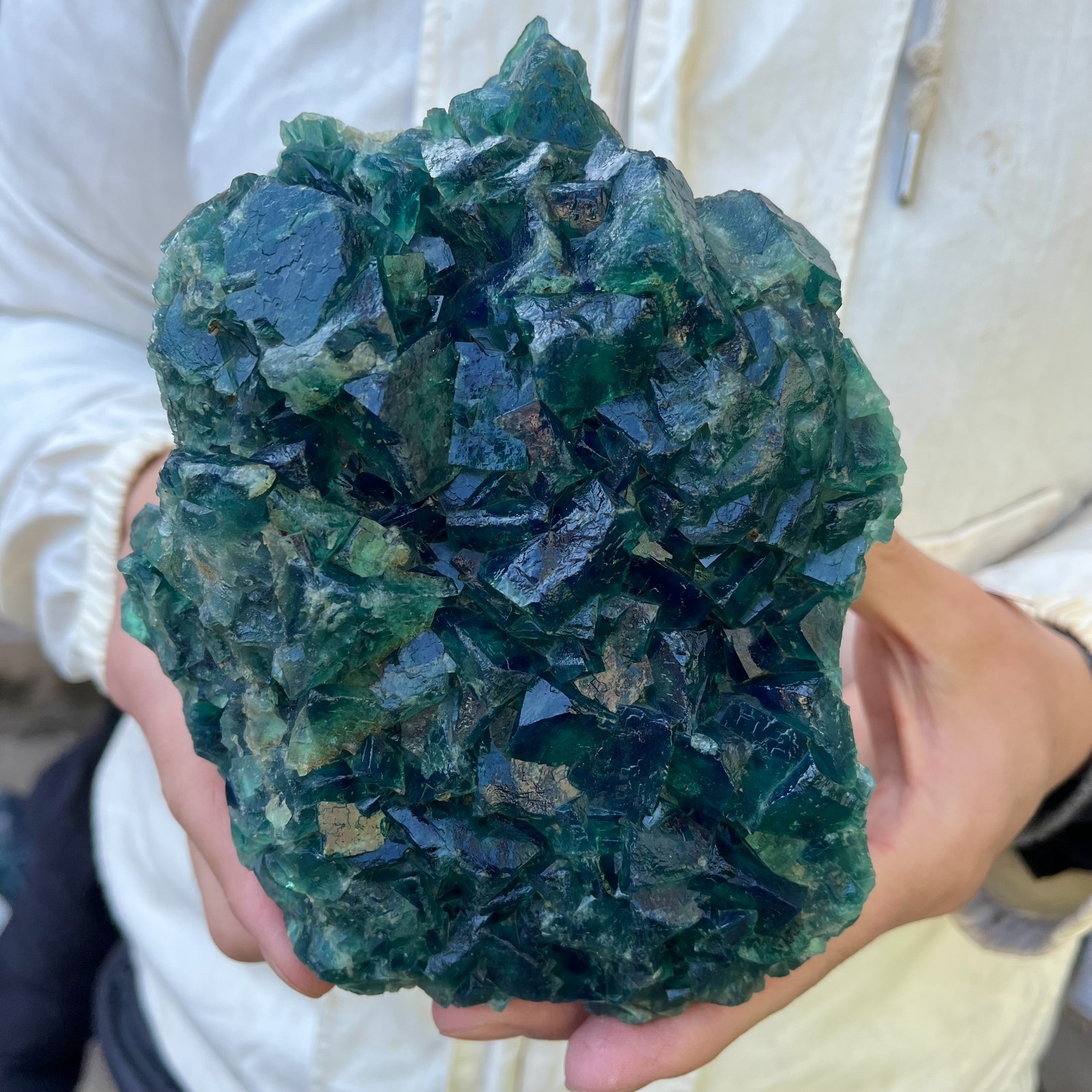 6.5LB  Natural cubic green fluorite crystal cluster rough mineral specimen