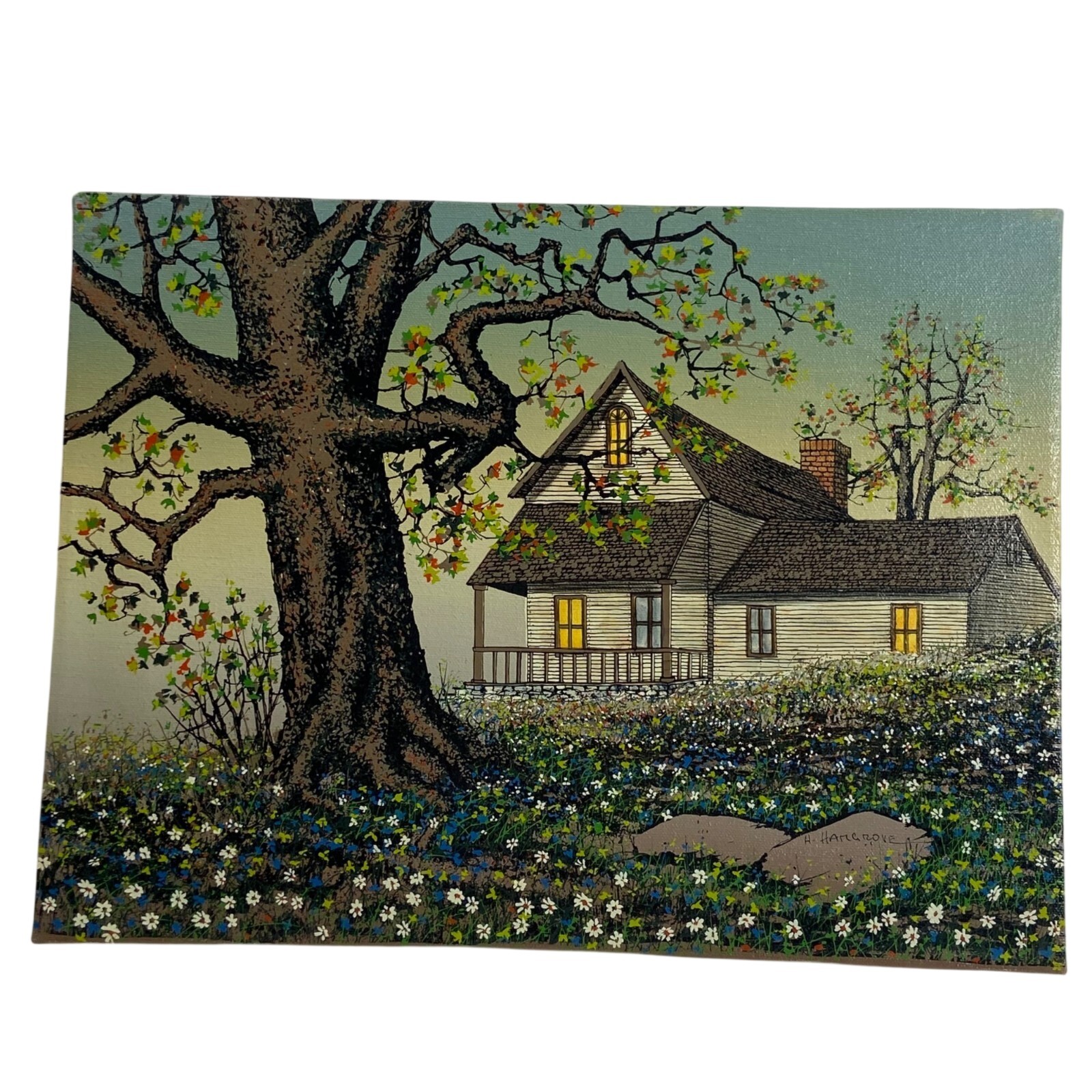 Vintage 1976 H Hargrove House Landscape Original Acrylic Painting 12x16 Canvas