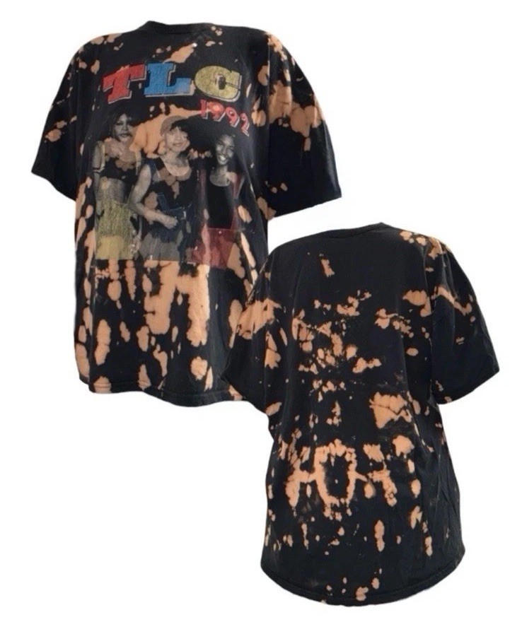 Vintage Black Bleached Tie-Dye TLC T-Shirt