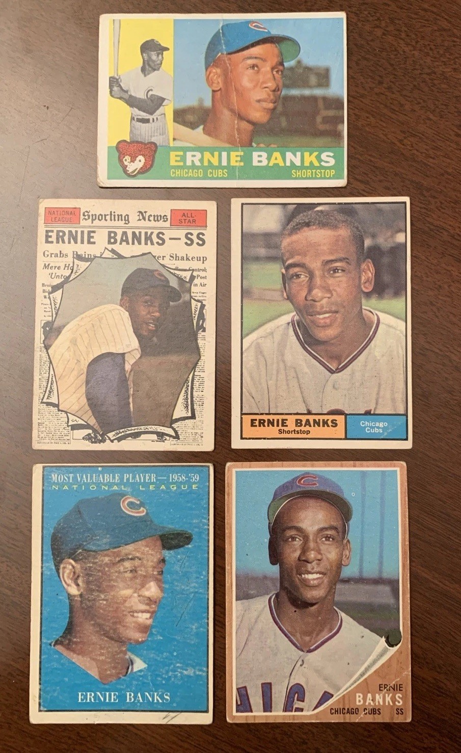 1960–1961–1962 Topps MLB Baseball CHI CUBS Star CARDS(5)Ernie Banks/MVP/News Hi# 1960–1961–1962 Topps MLB Baseball CHI CUBS Star CARDS(5)Ernie Banks/MVP/News Hi#